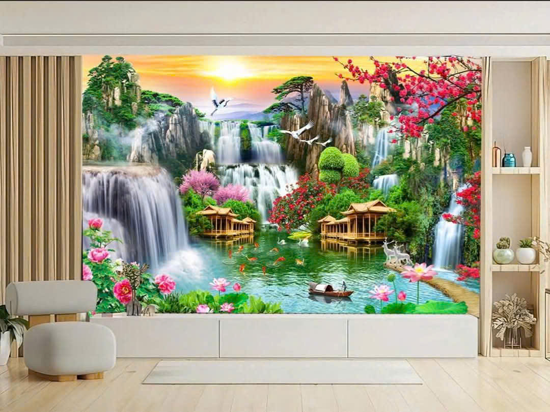 tranh dán tường 3d thác nước