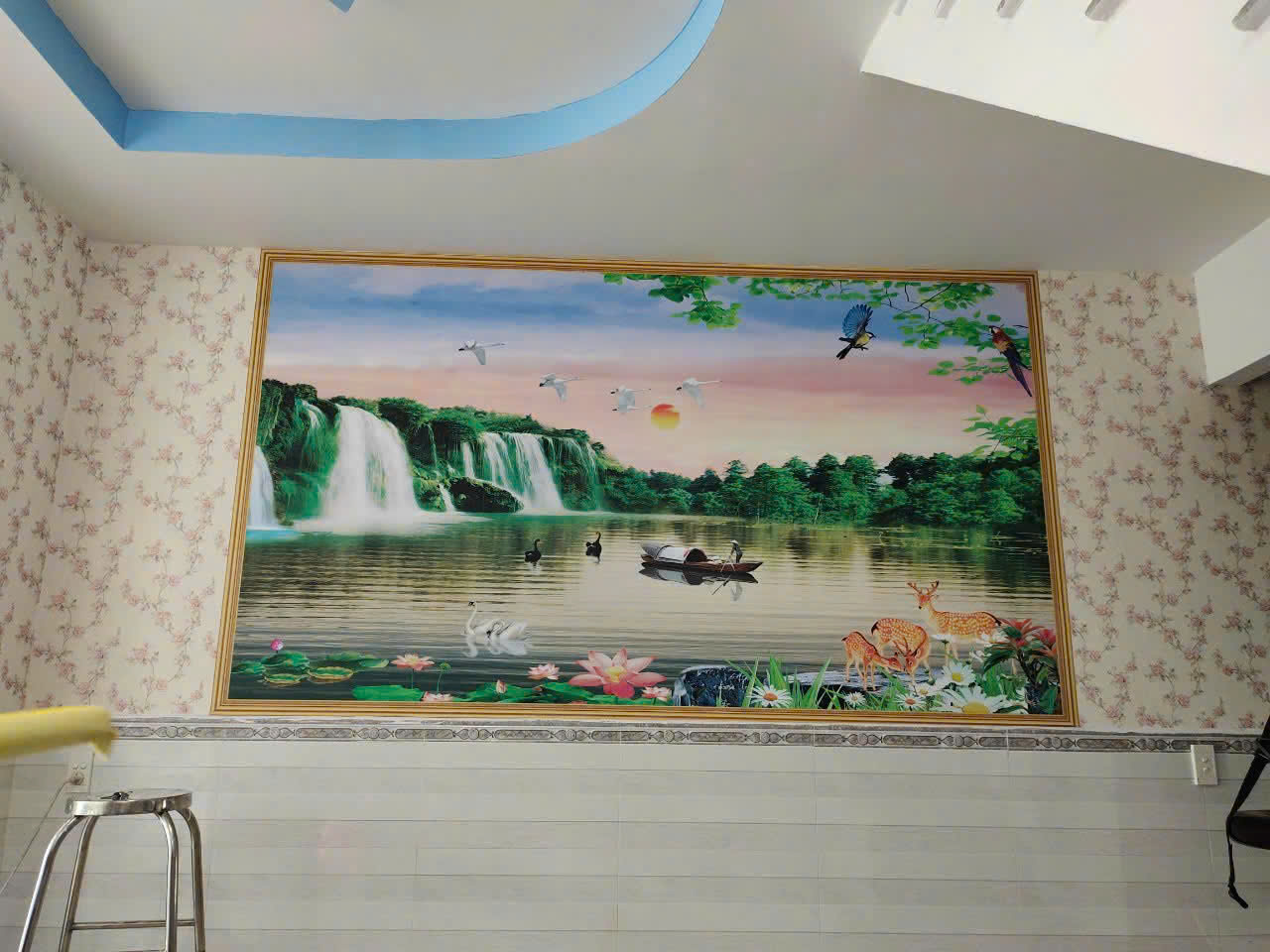tranh dán tường 3d thác nước